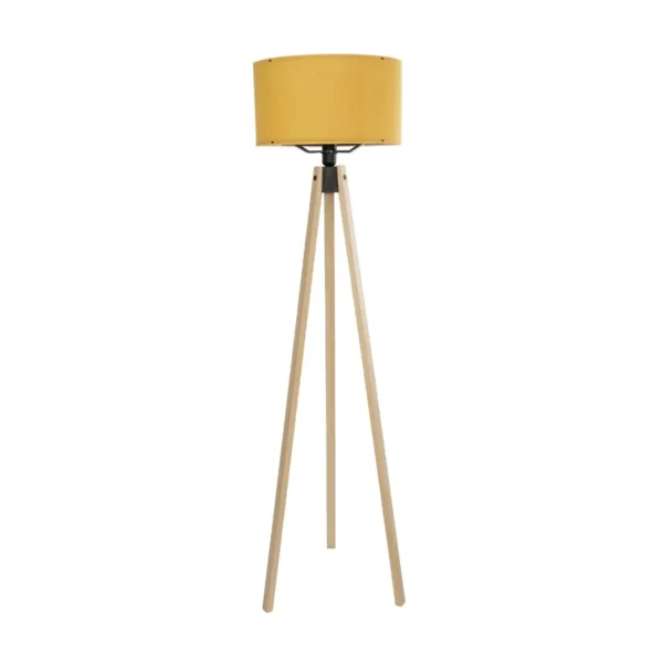 GloboStar® SAGA 204-0045 Μοντέρνο Eπιδαπέδιο Φωτιστικό Μονόφωτο 1 x E27 IP20 Μπεζ Ξύλο με Κίτρινο Ύφασμα - Μ38 x Π38 x Υ140cm - Image 2