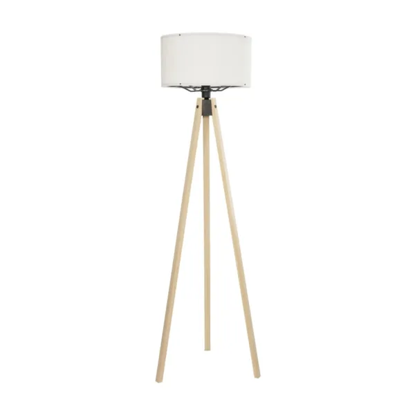 GloboStar® SAGA 204-0046 Μοντέρνο Eπιδαπέδιο Φωτιστικό Μονόφωτο 1 x E27 IP20 Μπεζ Ξύλο με Λευκό Ύφασμα - Μ38 x Π38 x Υ140cm - Image 2