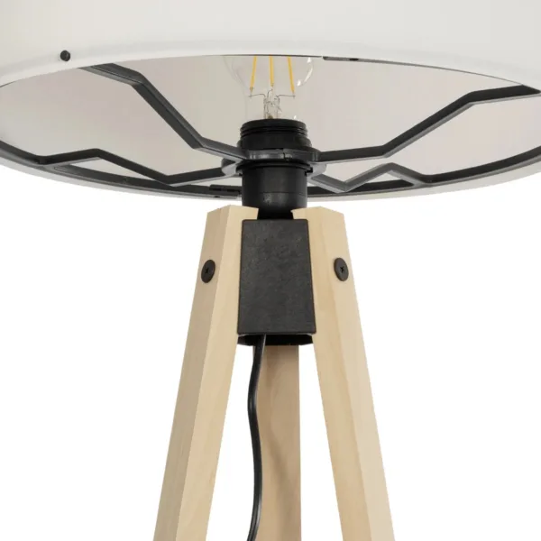 GloboStar® SAGA 204-0046 Μοντέρνο Eπιδαπέδιο Φωτιστικό Μονόφωτο 1 x E27 IP20 Μπεζ Ξύλο με Λευκό Ύφασμα - Μ38 x Π38 x Υ140cm - Image 5