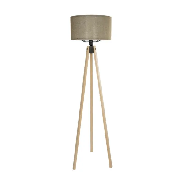 GloboStar® SAGA 204-0047 Μοντέρνο Eπιδαπέδιο Φωτιστικό Μονόφωτο 1 x E27 IP20 Μπεζ Ξύλο με Πράσινο Ύφασμα - Μ38 x Π38 x Υ140cm - Image 2