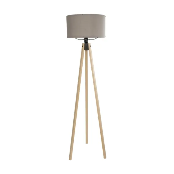 GloboStar® SAGA 204-0048 Μοντέρνο Eπιδαπέδιο Φωτιστικό Μονόφωτο 1 x E27 IP20 Μπεζ Ξύλο με Γκρι Ύφασμα - Μ38 x Π38 x Υ140cm - Image 2