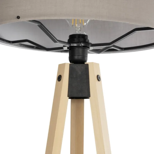 GloboStar® SAGA 204-0048 Μοντέρνο Eπιδαπέδιο Φωτιστικό Μονόφωτο 1 x E27 IP20 Μπεζ Ξύλο με Γκρι Ύφασμα - Μ38 x Π38 x Υ140cm - Image 5