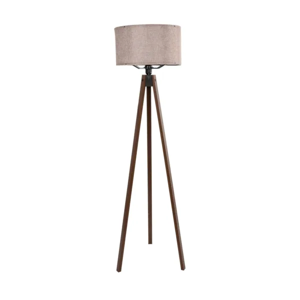 GloboStar® SAGA 204-0049 Μοντέρνο Eπιδαπέδιο Φωτιστικό Μονόφωτο 1 x E27 IP20 Καρυδί Ξύλο με Ροζ Χρυσό Ύφασμα - Μ38 x Π38 x Υ140cm - Image 2