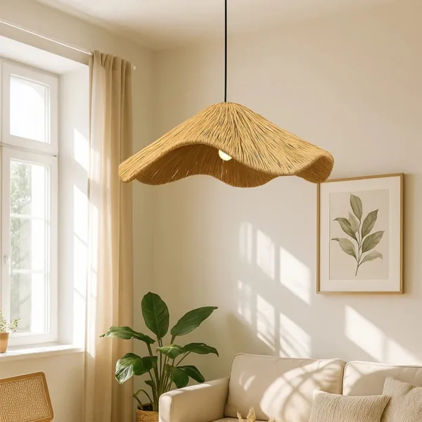 GloboStar® PAJERO 204-0177 Boho Κρεμαστό Φωτιστικό Οροφής Μονόφωτο 1 x E27 AC 220-240V IP20 Μπεζ - Μ50 x Π50 x Υ22cm - Image 2