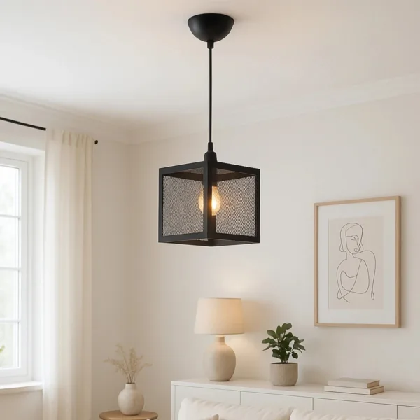 GloboStar® JAULA 204-0181 Μοντέρνο Κρεμαστό Φωτιστικό Οροφής Μονόφωτο 1 x E27 AC 220-240V IP20 Μαύρο - Μ17 x Π17 x Υ23cm - Image 2