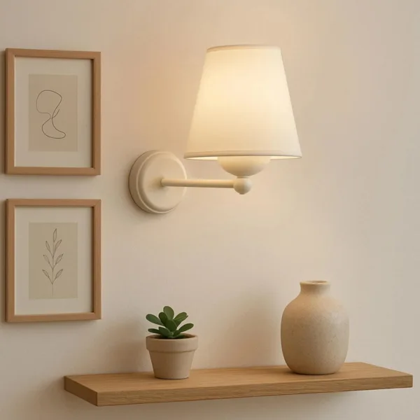 GloboStar® ELEGANTE 204-0187 Μοντέρνο Φωτιστικό Τοίχου Απλίκα Μονόφωτο 1 x E27 AC 220-240V IP20 Μπεζ & Λευκό - Μ14 x Π14 x Υ26cm
