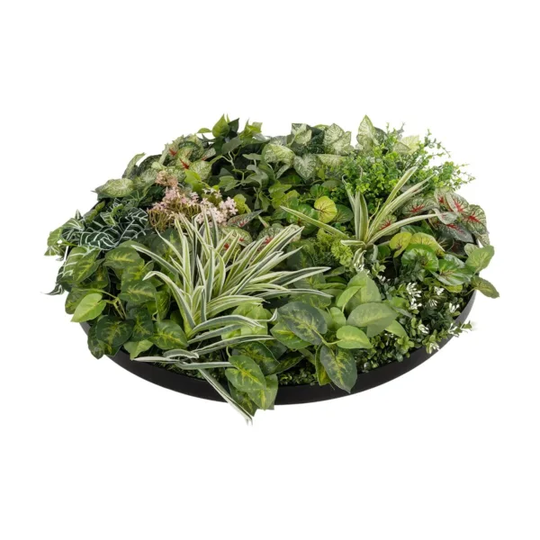 GloboStar® Artificial Garden VARIOUS PLANTS ROUND WALL DISC 20690 Τεχνητό Διακοσμητικό Στρογγυλό Πάνελ Φυλλωσιάς - Κάθετος Κήπος Μιξ Μ80 x Π80 x Υ20cm - Image 3