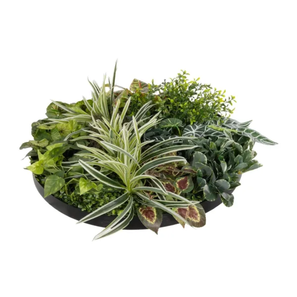 GloboStar® Artificial Garden VARIOUS PLANTS ROUND WALL DISC 20691 Τεχνητό Διακοσμητικό Στρογγυλό Πάνελ Φυλλωσιάς - Κάθετος Κήπος Μιξ Μ60 x Π60 x Υ20cm - Image 3