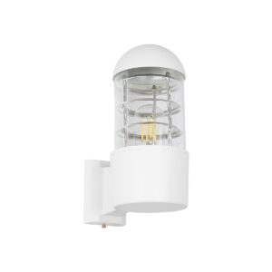 GloboStar® NEWI 01418 Μοντέρνο Επιτοίχιο Φωτιστικό Απλίκα Μονόφωτο 1 x E27 IP20 Λευκό & Ασημί Μέταλλο με Διάφανο Γυαλί - Μ11 x Π17 x Υ23cm
