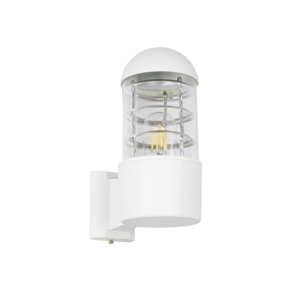 GloboStar® NEWI 01418 Μοντέρνο Επιτοίχιο Φωτιστικό Απλίκα Μονόφωτο 1 x E27 IP20 Λευκό & Ασημί Μέταλλο με Διάφανο Γυαλί - Μ11 x Π17 x Υ23cm
