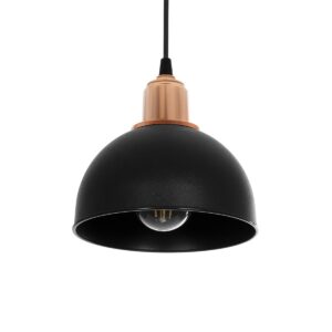 GloboStar® ΗUT 203-0145 Μοντέρνο Κρεμαστό Φωτιστικό Καμπάνα Μονόφωτο 1 x E27 IP20 Μάυρο με Χρυσό Πλαστικό - Μ17.5 x Π17.5 x Υ80cm