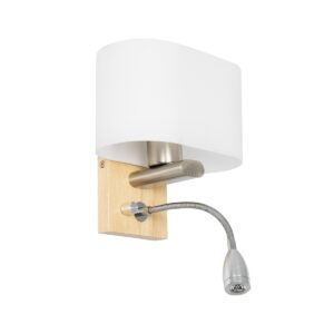 GloboStar® SUTTON 01316 Μοντέρνο Επιτοίχιο Φωτιστικό Απλίκα με LED Βραχίονα Δίφωτο 1 x E27 IP20 Μπεζ Ξύλο, Λευκό Γυαλί με Ασημί Μέταλλο - Μ15 x Π20 x Υ22.5cm