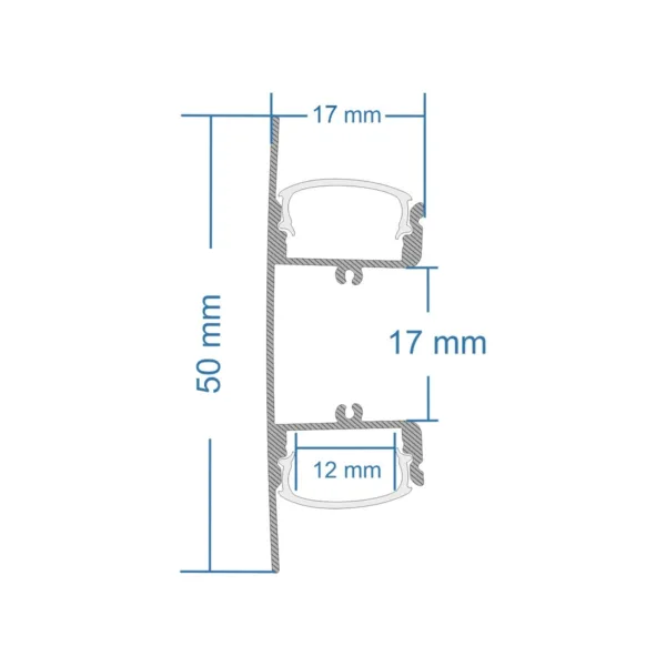 GLOBOSTAR® ALP-WALL-UPDOWN CONCEALED 70844-1M Επιφανειακό Προφίλ Αλουμινίου Ειδικό για Δημιουργία Κρυφού Φωτισμού Up & Down με Λευκό Γαλακτερό Πατητό Κάλυμμα για Ταινίες LED IP20 - Ασημί - Μ100 x Π5 x Υ1.7cm - Image 7