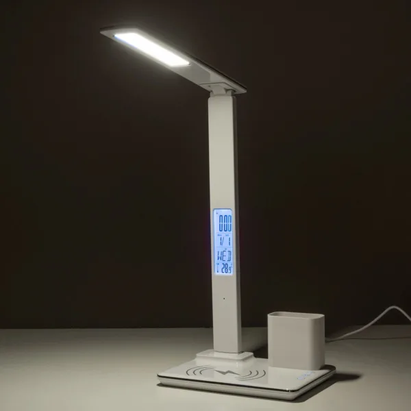 GLOBOSTAR® ZENTIME 76554 Μοντέρνο Επιτραπέζιο Φωτιστικό Γραφείου με Ασύρματη Φόρτιση 15W 3A & Ψηφιακό Ρολόι LED 3.5W 350lm 120° DC 5V με USB-C IP20 Ρυθμιζόμενο Λευκό CCT με Αφή 2700K/4500K/6000K Dimmable - Sanan SMD Chip - Μαύρο - Μ19.5 x Π25 x Υ50cm - 2 Χρόνια Εγγύηση - Image 16