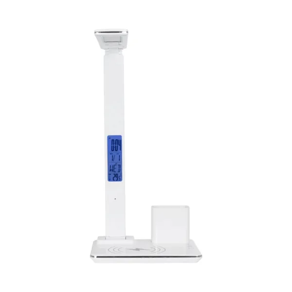 GLOBOSTAR® ZENTIME 76554 Μοντέρνο Επιτραπέζιο Φωτιστικό Γραφείου με Ασύρματη Φόρτιση 15W 3A & Ψηφιακό Ρολόι LED 3.5W 350lm 120° DC 5V με USB-C IP20 Ρυθμιζόμενο Λευκό CCT με Αφή 2700K/4500K/6000K Dimmable - Sanan SMD Chip - Μαύρο - Μ19.5 x Π25 x Υ50cm - 2 Χρόνια Εγγύηση - Image 2