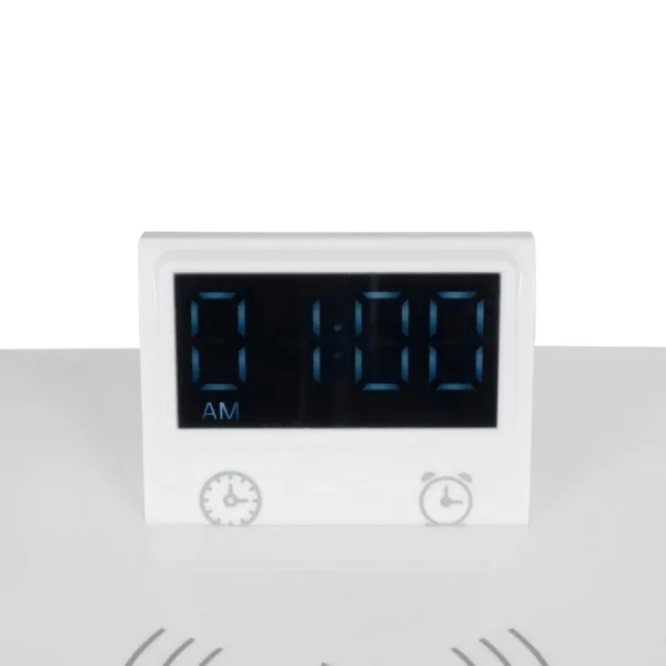 GLOBOSTAR® OLDY 76557 Μοντέρνο Επιτραπέζιο Φωτιστικό Γραφείου με Ασύρματη Φόρτιση 15W 3A, 5W Bluetooth Ηχείο & Ψηφιακό Ρολόι LED 3W 300lm 120° DC 5V με USB-C IP20 Ρυθμιζόμενο Λευκό CCT με Αφή 2700K/4500K/6000K Dimmable - Sanan SMD Chip - Λευκό - Μ13 x Π25 x Υ38cm - 2 Χρόνια Εγγύηση - Image 9