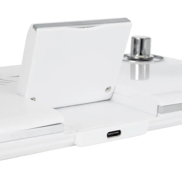 GLOBOSTAR® OLDY 76557 Μοντέρνο Επιτραπέζιο Φωτιστικό Γραφείου με Ασύρματη Φόρτιση 15W 3A, 5W Bluetooth Ηχείο & Ψηφιακό Ρολόι LED 3W 300lm 120° DC 5V με USB-C IP20 Ρυθμιζόμενο Λευκό CCT με Αφή 2700K/4500K/6000K Dimmable - Sanan SMD Chip - Λευκό - Μ13 x Π25 x Υ38cm - 2 Χρόνια Εγγύηση - Image 10
