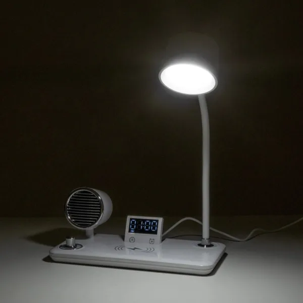 GLOBOSTAR® OLDY 76557 Μοντέρνο Επιτραπέζιο Φωτιστικό Γραφείου με Ασύρματη Φόρτιση 15W 3A, 5W Bluetooth Ηχείο & Ψηφιακό Ρολόι LED 3W 300lm 120° DC 5V με USB-C IP20 Ρυθμιζόμενο Λευκό CCT με Αφή 2700K/4500K/6000K Dimmable - Sanan SMD Chip - Λευκό - Μ13 x Π25 x Υ38cm - 2 Χρόνια Εγγύηση - Image 12
