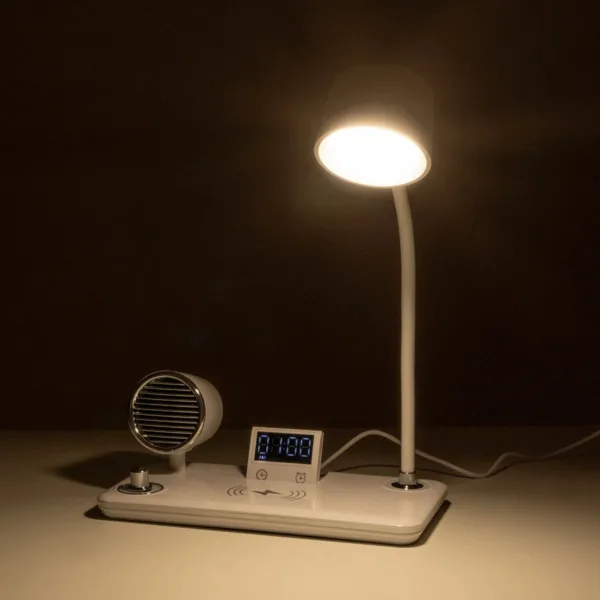 GLOBOSTAR® OLDY 76557 Μοντέρνο Επιτραπέζιο Φωτιστικό Γραφείου με Ασύρματη Φόρτιση 15W 3A, 5W Bluetooth Ηχείο & Ψηφιακό Ρολόι LED 3W 300lm 120° DC 5V με USB-C IP20 Ρυθμιζόμενο Λευκό CCT με Αφή 2700K/4500K/6000K Dimmable - Sanan SMD Chip - Λευκό - Μ13 x Π25 x Υ38cm - 2 Χρόνια Εγγύηση - Image 13