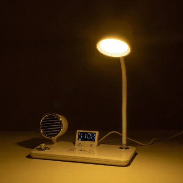 GLOBOSTAR® OLDY 76557 Μοντέρνο Επιτραπέζιο Φωτιστικό Γραφείου με Ασύρματη Φόρτιση 15W 3A, 5W Bluetooth Ηχείο & Ψηφιακό Ρολόι LED 3W 300lm 120° DC 5V με USB-C IP20 Ρυθμιζόμενο Λευκό CCT με Αφή 2700K/4500K/6000K Dimmable - Sanan SMD Chip - Λευκό - Μ13 x Π25 x Υ38cm - 2 Χρόνια Εγγύηση - Image 14