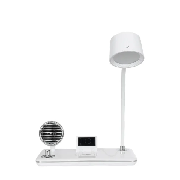 GLOBOSTAR® OLDY 76557 Μοντέρνο Επιτραπέζιο Φωτιστικό Γραφείου με Ασύρματη Φόρτιση 15W 3A, 5W Bluetooth Ηχείο & Ψηφιακό Ρολόι LED 3W 300lm 120° DC 5V με USB-C IP20 Ρυθμιζόμενο Λευκό CCT με Αφή 2700K/4500K/6000K Dimmable - Sanan SMD Chip - Λευκό - Μ13 x Π25 x Υ38cm - 2 Χρόνια Εγγύηση - Image 2