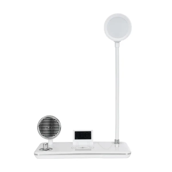 GLOBOSTAR® OLDY 76557 Μοντέρνο Επιτραπέζιο Φωτιστικό Γραφείου με Ασύρματη Φόρτιση 15W 3A, 5W Bluetooth Ηχείο & Ψηφιακό Ρολόι LED 3W 300lm 120° DC 5V με USB-C IP20 Ρυθμιζόμενο Λευκό CCT με Αφή 2700K/4500K/6000K Dimmable - Sanan SMD Chip - Λευκό - Μ13 x Π25 x Υ38cm - 2 Χρόνια Εγγύηση - Image 3