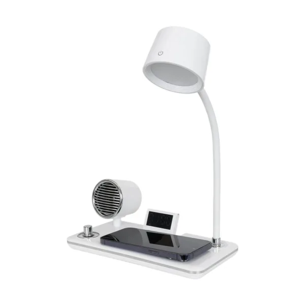 GLOBOSTAR® OLDY 76557 Μοντέρνο Επιτραπέζιο Φωτιστικό Γραφείου με Ασύρματη Φόρτιση 15W 3A, 5W Bluetooth Ηχείο & Ψηφιακό Ρολόι LED 3W 300lm 120° DC 5V με USB-C IP20 Ρυθμιζόμενο Λευκό CCT με Αφή 2700K/4500K/6000K Dimmable - Sanan SMD Chip - Λευκό - Μ13 x Π25 x Υ38cm - 2 Χρόνια Εγγύηση - Image 4