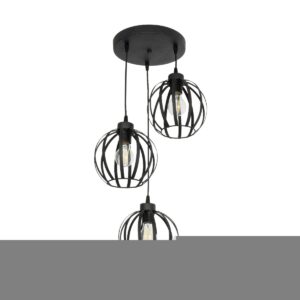 GloboStar® LUSE 202-0049 Μοντέρνο Κρεμαστό Φωτιστικό Πλέγμα Τρίφωτο 3 x E27 IP20 Μαύρο Μέταλλο - Μ30 x Π30 x Υ70cm