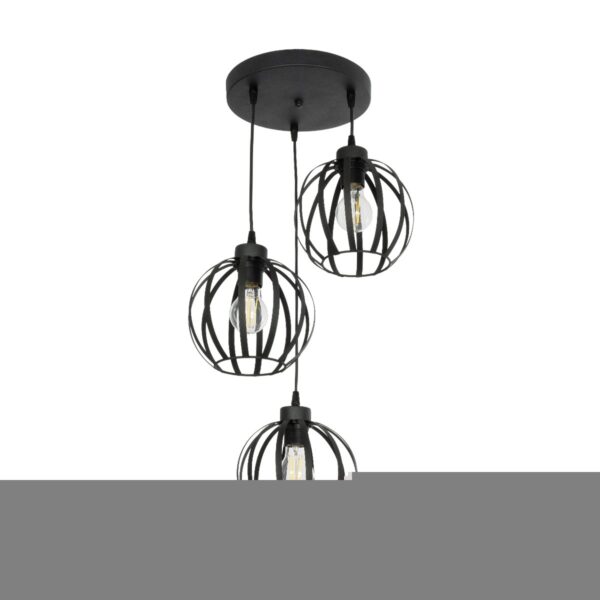 GloboStar® LUSE 202-0049 Μοντέρνο Κρεμαστό Φωτιστικό Πλέγμα Τρίφωτο 3 x E27 IP20 Μαύρο Μέταλλο - Μ30 x Π30 x Υ70cm