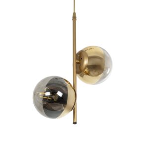 GloboStar® CITY 202-0044 Μοντέρνο Κρεμαστό Φωτιστικό Μπάλα Δίφωτο 2 x E27 IP20 Χρυσό Μέταλλο με Διάφανο Γυαλί - Μ40 x Π40 x Υ80cm