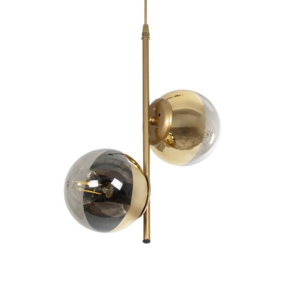 GloboStar® CITY 202-0044 Μοντέρνο Κρεμαστό Φωτιστικό Μπάλα Δίφωτο 2 x E27 IP20 Χρυσό Μέταλλο με Διάφανο Γυαλί - Μ40 x Π40 x Υ80cm