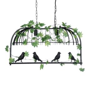 GloboStar® NEST 01643 Vintage Κρεμαστό Φωτιστικό Φιγούρα Δίφωτο 2 x E27 IP20 Μαύρο Μέταλλο με Πράσινο Πλαστικό - Μ73.6 x Π37.5 x Y38cm
