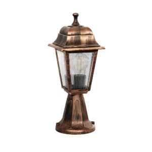 GloboStar® SOLME 203-0215 Vintage Επιδαπέδιο Φωτιστικό Φαναράκι Μονόφωτο 1 x E27 IP44 Χάλκινο Πλαστικό Σώμα - Μ15 x Π15 x Υ38cm