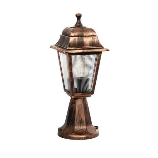 GloboStar® SOLME 203-0215 Vintage Επιδαπέδιο Φωτιστικό Φαναράκι Μονόφωτο 1 x E27 IP44 Χάλκινο Πλαστικό Σώμα - Μ15 x Π15 x Υ38cm