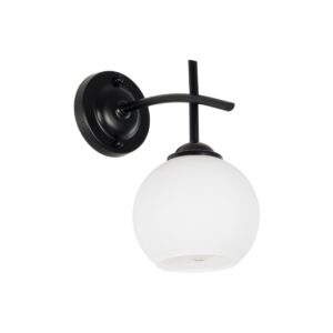 GloboStar® ISEN 01157 Μοντέρνο Επιτοίχιο Φωτιστικό Απλίκα Μονόφωτο 1 x E27 IP20 Μαύρο Μέταλλο με Λευκό Γυαλί - Μ24 x Π15 x Υ27cm