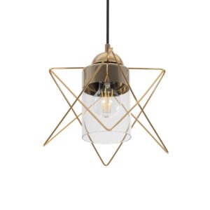 GloboStar® PLEX 202-0037 Μοντέρνο Κρεμαστό Φωτιστικό Πλέγμα Μονόφωτο 1 x E27 IP20 Χρυσό Μέταλλο με Διάφανο Γυαλί - Μ20 x Π20 x Υ70cm
