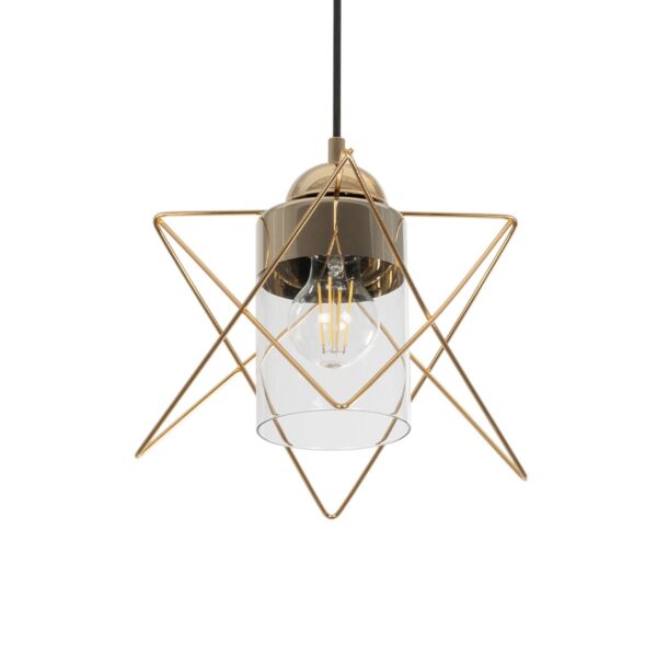 GloboStar® PLEX 202-0037 Μοντέρνο Κρεμαστό Φωτιστικό Πλέγμα Μονόφωτο 1 x E27 IP20 Χρυσό Μέταλλο με Διάφανο Γυαλί - Μ20 x Π20 x Υ70cm