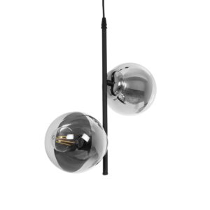 GloboStar® CITY 202-0042 Μοντέρνο Κρεμαστό Φωτιστικό Μπάλα Δίφωτο 2 x E27 IP20 Μαύρο Μέταλλο με Διάφανο Γυαλί - Μ40 x Π40 x Υ80cm