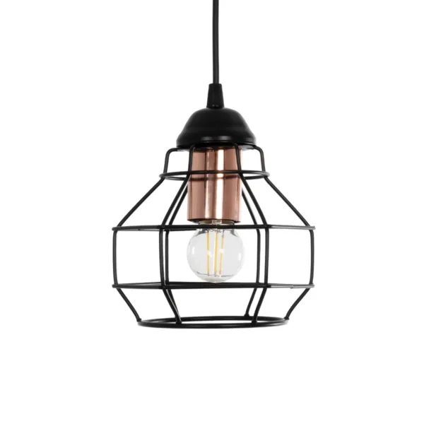 GloboStar® BUR 204-0180 Μοντέρνο Κρεμαστό Φωτιστικό Οροφής Μονόφωτο 1 x E27 AC 220-240V IP20 Μαύρο - Μ17 x Π17 x Υ23cm - Image 3