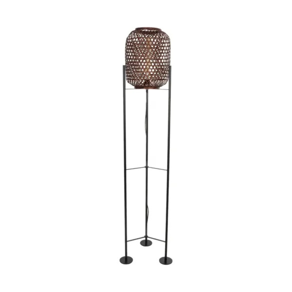 GloboStar® CURACAO 999-0041 Μοντέρνο Επιδαπέδιο Φωτιστικό Μονόφωτο 1 x E27 IP20 Μαύρο Μέταλλο με Καφέ Ξύλο - Μ30 x Π30 x Υ165cm - Image 2