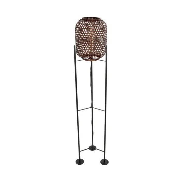 GloboStar® CURACAO 999-0041 Μοντέρνο Επιδαπέδιο Φωτιστικό Μονόφωτο 1 x E27 IP20 Μαύρο Μέταλλο με Καφέ Ξύλο - Μ30 x Π30 x Υ165cm - Image 3