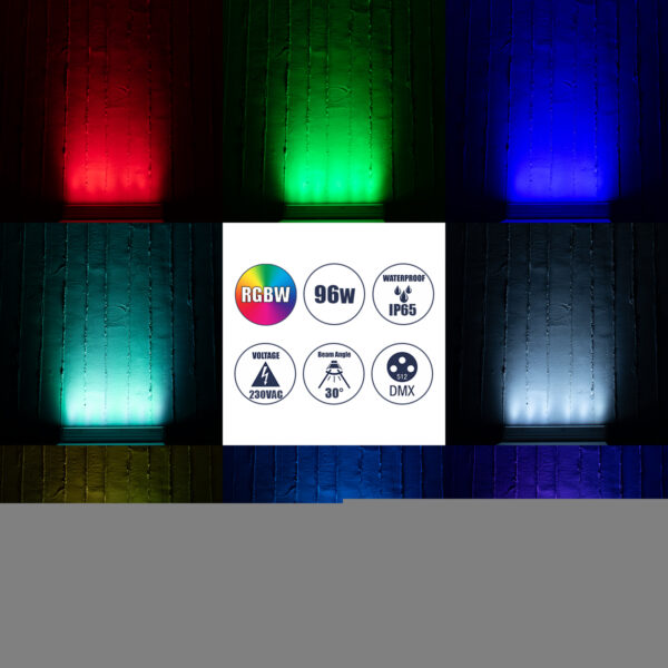 GloboStar® WASHER-DAIA S-90997 Μπάρα Φωτισμού Wall Washer LED 96W 10080lm 30° AC 230V Αδιάβροχο IP65 Μ52 x Π7.5 x Υ7cm Πολύχρωμο 4in1 RGBW DMX512 Display on Body - Ασημί - Image 9