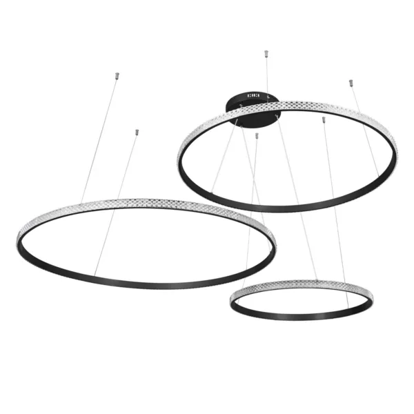 GLOBOSTAR® DIAMOND TRIO 61146 Μοντέρνο Κρεμαστό Φωτιστικό Οροφής LED 150W 18379lm 360° AC 220-240V IP20 Ρυθμιζόμενο Λευκό CCT με Χειριστήριο από 2700K έως 6000K Dimmable - Lumileds SMD Chip - Μαυρό Ματ - Μ170 x Π170 x Υ60cm - 3 Χρόνια Εγγύηση - Image 2