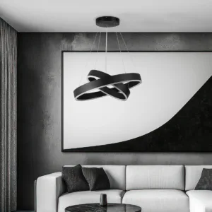 GloboStar® VENOM DUO 61185-DECO Κρεμαστό Φωτιστικό Δαχτυλίδι-Κύκλος LED CCT 75W 8818lm 120° AC 220-240V - Εναλλαγή Φωτισμού μέσω Τηλεχειριστηρίου All In One Ψυχρό 6000K+Φυσικό 4500K+Θερμό 2700K Dimmable Φ40+60cm - Μαύρο - 3 Years Warranty