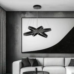 GLOBOSTAR® VENOM TRIO 61188-DECO Μοντέρνο Κρεμαστό Φωτιστικό Οροφής LED 120W 14158lm 120° AC 220-240V IP20 Ρυθμιζόμενο Λευκό CCT με Χειριστήριο από 2700K έως 6000K Dimmable - Lumileds SMD Chip - Μαύρο Ματ - Μ80 x Π80 x Υ60cm - 3 Χρόνια Εγγύηση