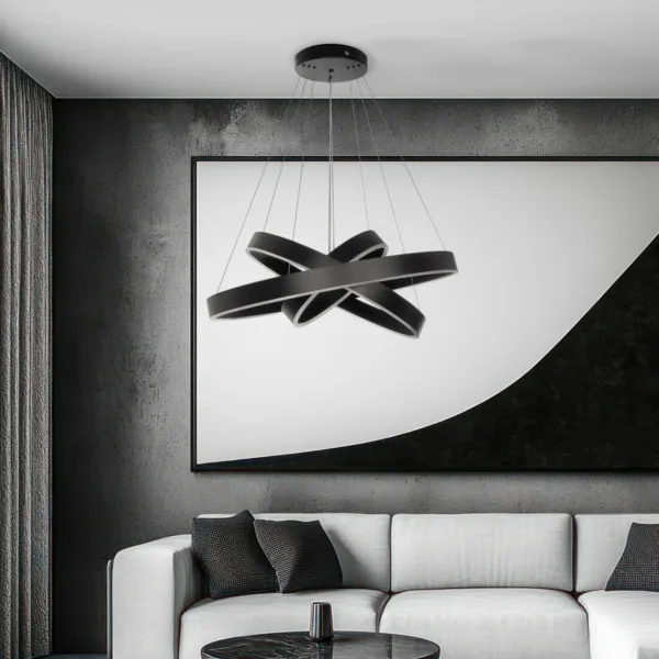GLOBOSTAR® VENOM TRIO 61188-DECO Μοντέρνο Κρεμαστό Φωτιστικό Οροφής LED 120W 14158lm 120° AC 220-240V IP20 Ρυθμιζόμενο Λευκό CCT με Χειριστήριο από 2700K έως 6000K Dimmable - Lumileds SMD Chip - Μαύρο Ματ - Μ80 x Π80 x Υ60cm - 3 Χρόνια Εγγύηση