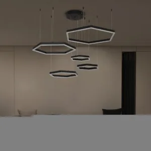 kelvo® LEXAGON 61397 Μοντέρνο Κρεμαστό Φωτιστικό Οροφής LED 120W 12000lm 200° AC 220-240V IP20 Ρυθμιζόμενο Λευκό CCT με Χειριστήριο από 2700K έως 6000K Dimmable - Lumileds SMD Chip - Μαύρο - Μ110 x Π90 x Υ110cm - 3 Χρόνια Εγγύηση