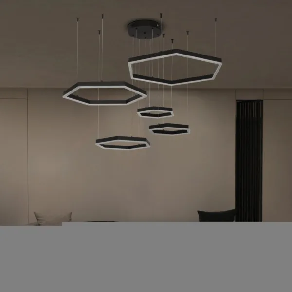 kelvo® LEXAGON 61397 Μοντέρνο Κρεμαστό Φωτιστικό Οροφής LED 120W 12000lm 200° AC 220-240V IP20 Ρυθμιζόμενο Λευκό CCT με Χειριστήριο από 2700K έως 6000K Dimmable - Lumileds SMD Chip - Μαύρο - Μ110 x Π90 x Υ110cm - 3 Χρόνια Εγγύηση