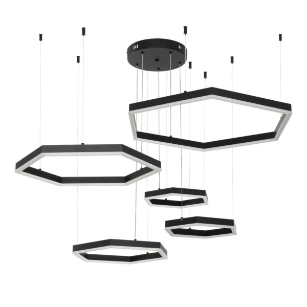 kelvo® LEXAGON 61397 Μοντέρνο Κρεμαστό Φωτιστικό Οροφής LED 120W 12000lm 200° AC 220-240V IP20 Ρυθμιζόμενο Λευκό CCT με Χειριστήριο από 2700K έως 6000K Dimmable - Lumileds SMD Chip - Μαύρο - Μ110 x Π90 x Υ110cm - 3 Χρόνια Εγγύηση - Image 2