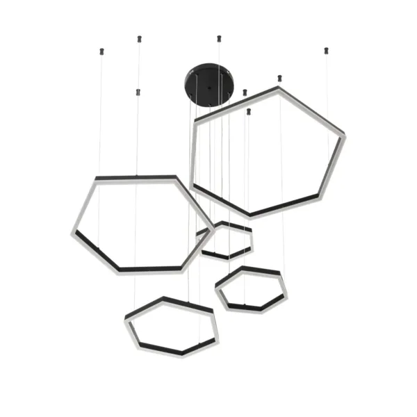 kelvo® LEXAGON 61397 Μοντέρνο Κρεμαστό Φωτιστικό Οροφής LED 120W 12000lm 200° AC 220-240V IP20 Ρυθμιζόμενο Λευκό CCT με Χειριστήριο από 2700K έως 6000K Dimmable - Lumileds SMD Chip - Μαύρο - Μ110 x Π90 x Υ110cm - 3 Χρόνια Εγγύηση - Image 3